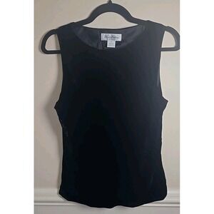 Brooks Brothers USA made black velvet Lined Vest Ladies M Rayon Silk Zipper Side